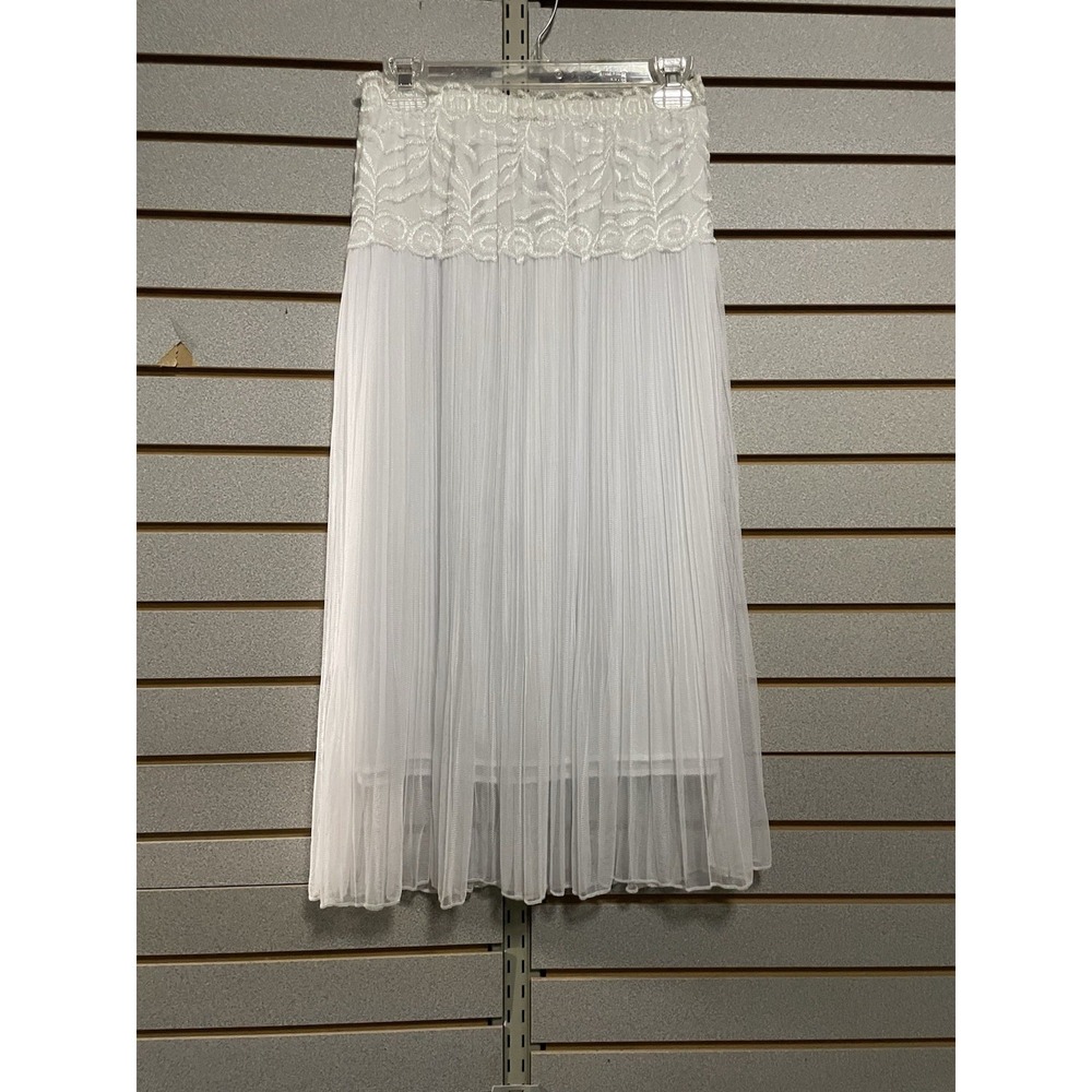 HK Fashion Women's Sz Small White Mid‎ Calf Skirt Midi Lace Chiffon